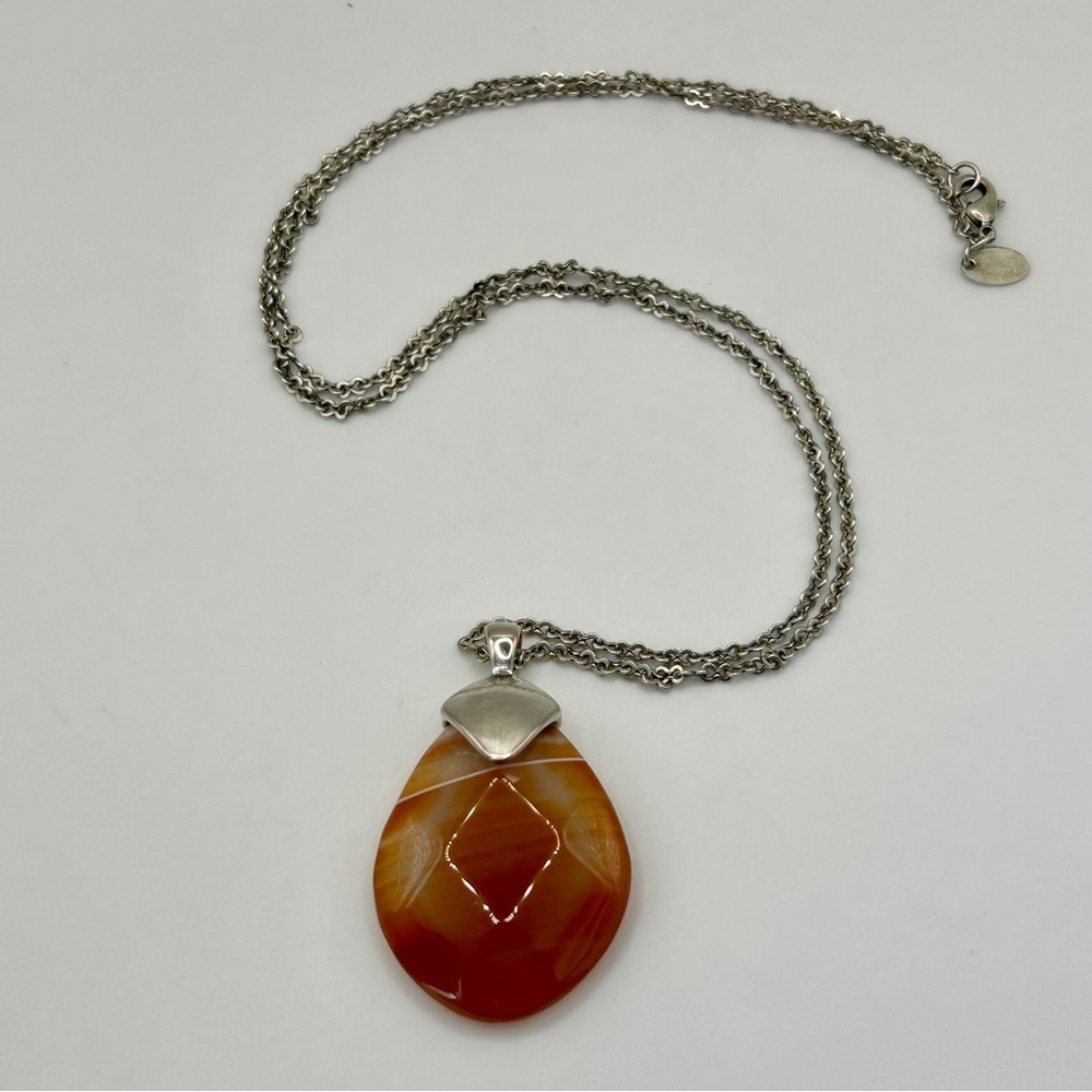 Lia Sophia Kiam Family Silver & Agate Stone Pendant Necklace